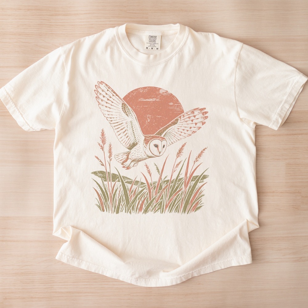 Barn Owl Hunting Over Wild Grass at Dusk Tee